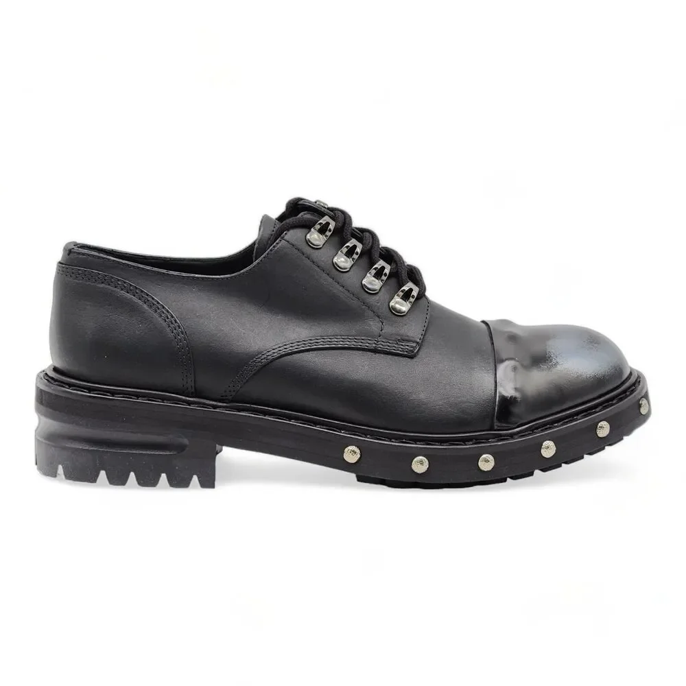 Alexander McQueen Hobnail Leather Derby Shoes EU 39 US 6 Black - NWB $2200